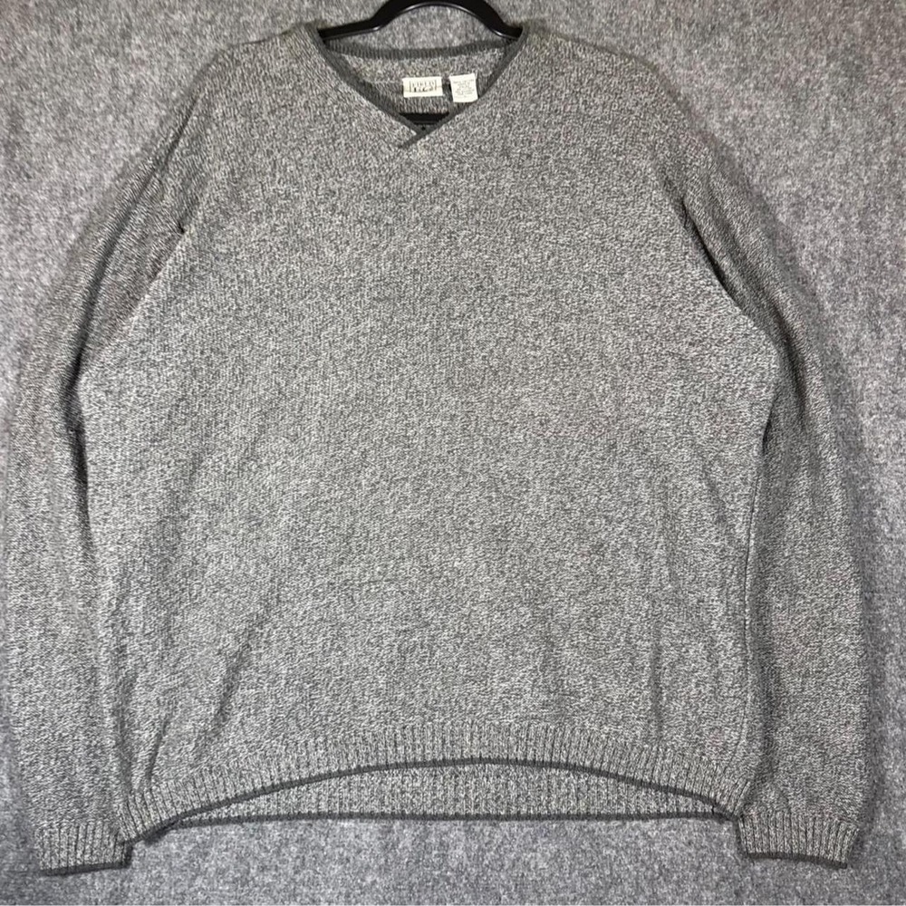 Field Gear Mens Gray Cotton Knit V Neck Sweater Large Pullover Long Sleeve